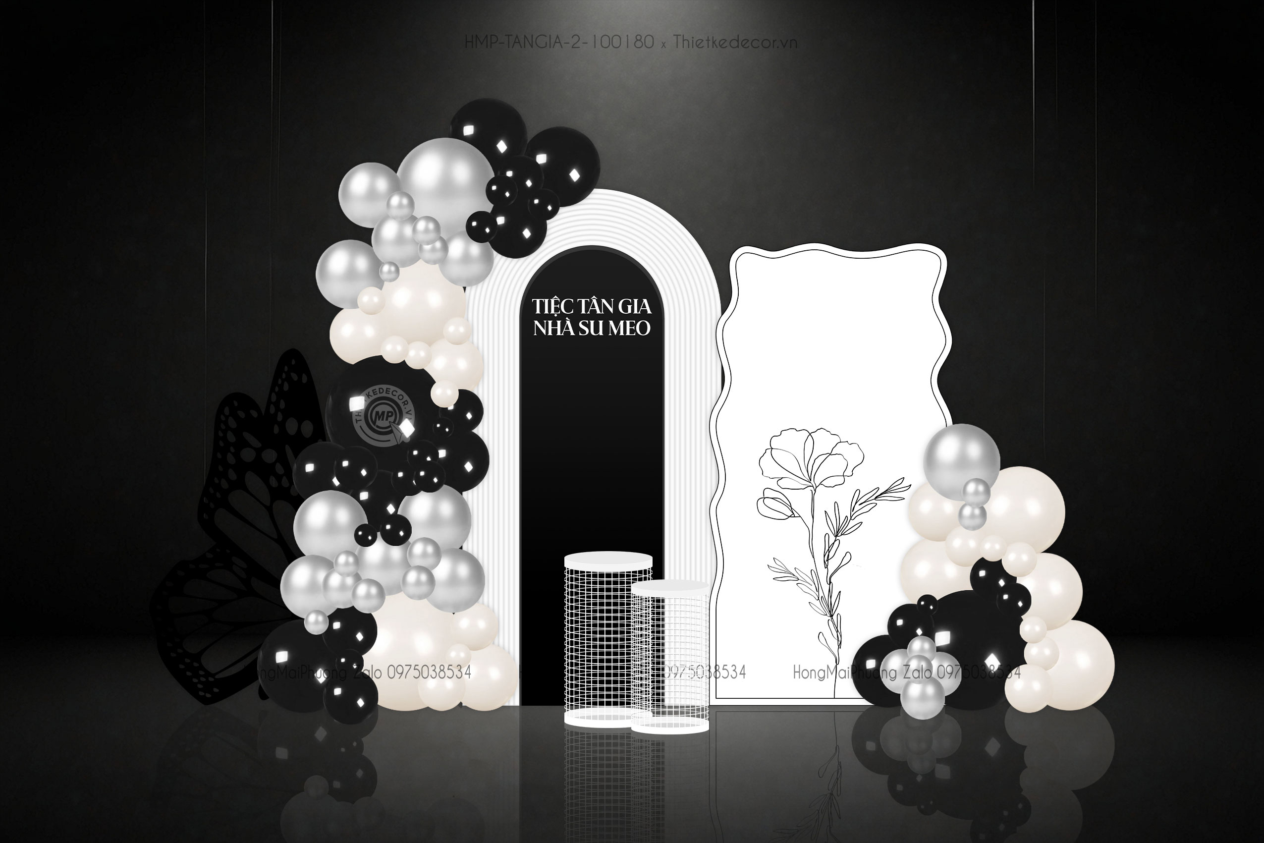 Tân gia tone trắng đen kèm bướm